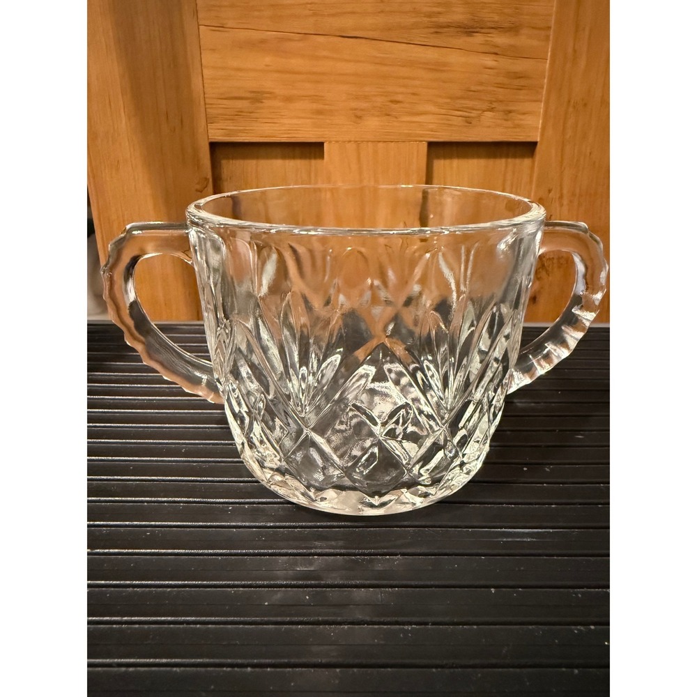 Vintage Anchor Hocking Pressed Glass  EAPC Open Sugar Bowl Diamond‎ Point Fan